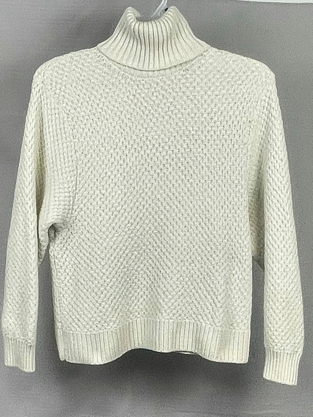 Denver Hayes Cream Turtleneck Sweater Textured Knit Sz XS